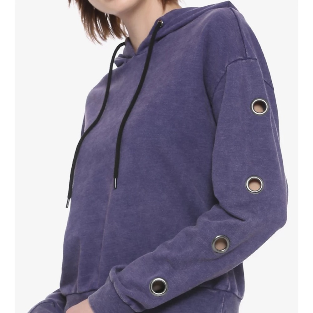 Purple hoodie with large grommet sleeves